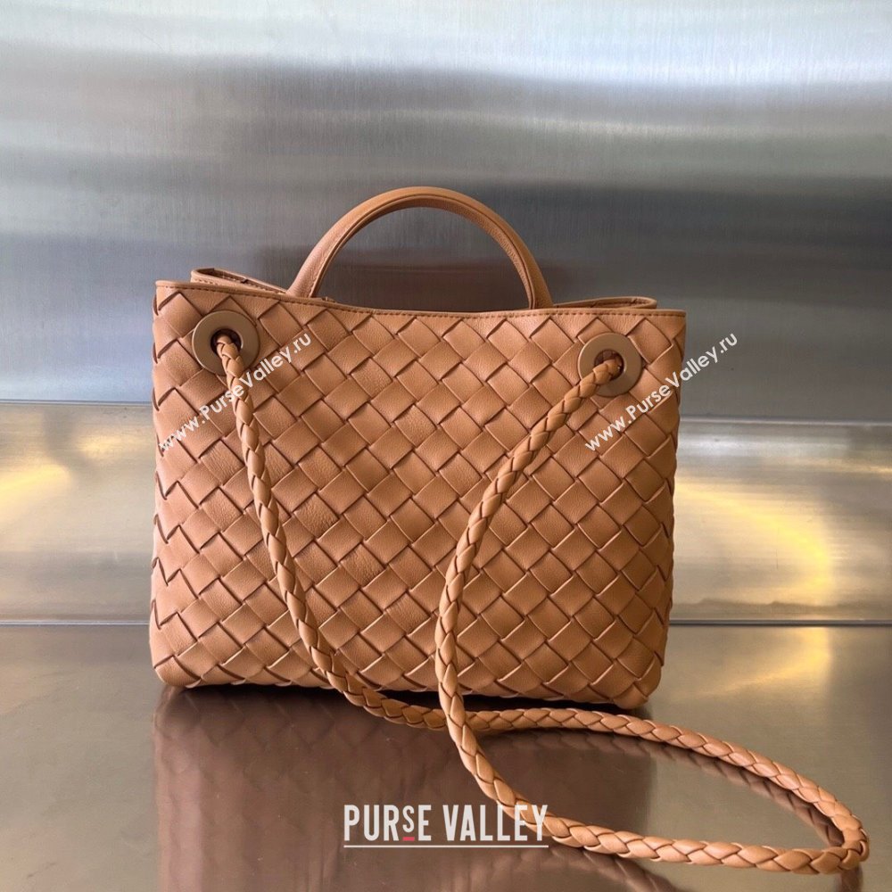 Bottega Veneta Small Andiamo Top Handle Bag in Intrecciato Leather 743568 Light Brown 2025 0731 (WT-250731061)