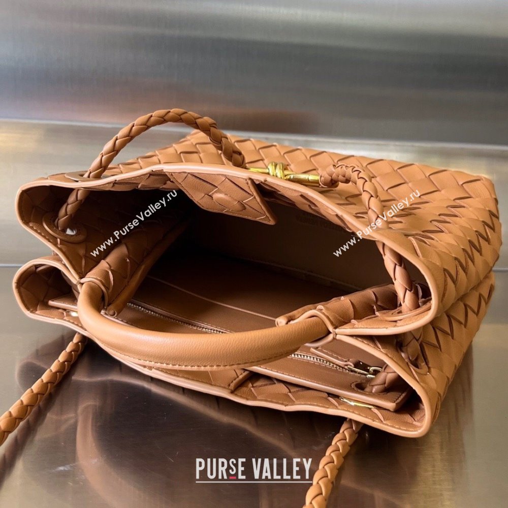 Bottega Veneta Small Andiamo Top Handle Bag in Intrecciato Leather 743568 Light Brown 2025 0731 (WT-250731061)