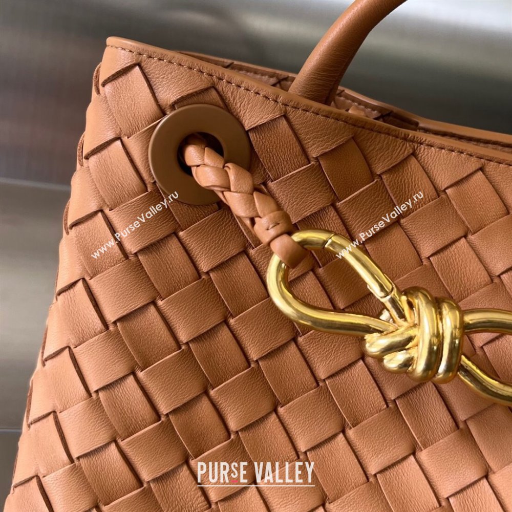 Bottega Veneta Small Andiamo Top Handle Bag in Intrecciato Leather 743568 Light Brown 2025 0731 (WT-250731061)