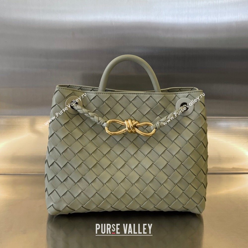 Bottega Veneta Small Andiamo Top Handle Bag in Intrecciato Leather 743568 Travertine Green 2025 0731 (WT-250731062)