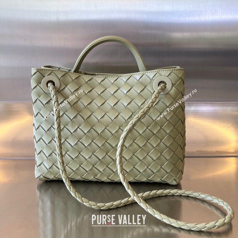 Bottega Veneta Small Andiamo Top Handle Bag in Intrecciato Leather 743568 Travertine Green 2025 0731 (WT-250731062)