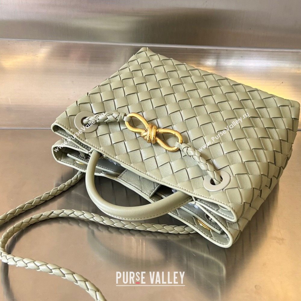 Bottega Veneta Small Andiamo Top Handle Bag in Intrecciato Leather 743568 Travertine Green 2025 0731 (WT-250731062)