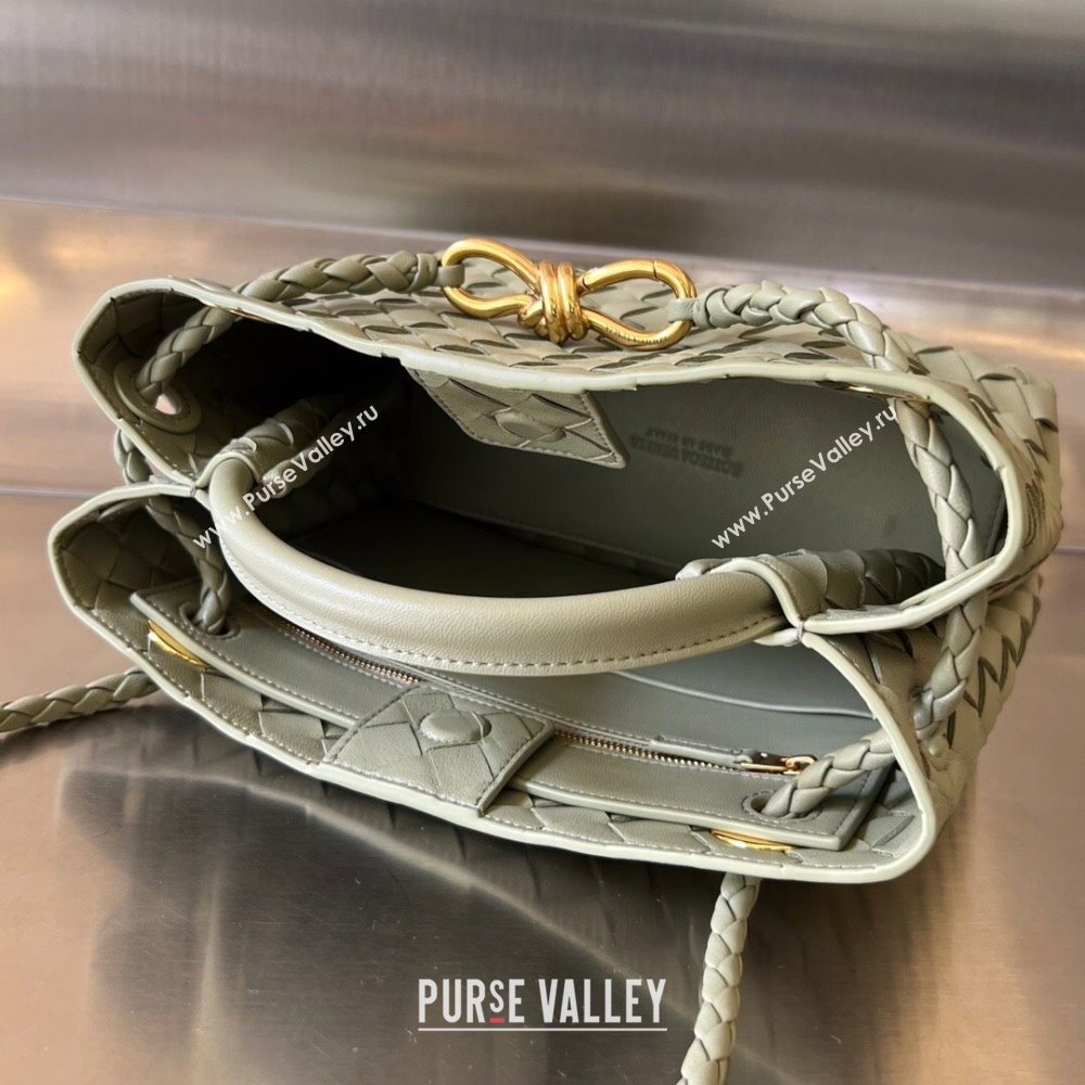 Bottega Veneta Small Andiamo Top Handle Bag in Intrecciato Leather 743568 Travertine Green 2025 0731 (WT-250731062)