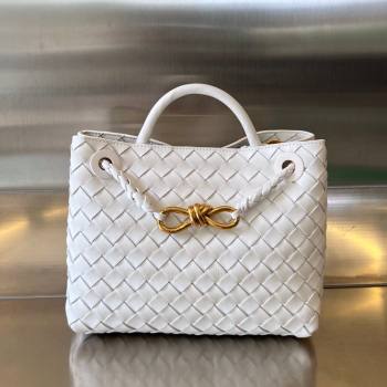 Bottega Veneta Small Andiamo Top Handle Bag in Intrecciato Leather 743568 White/Gold 2025 0731 (WT-250731063)