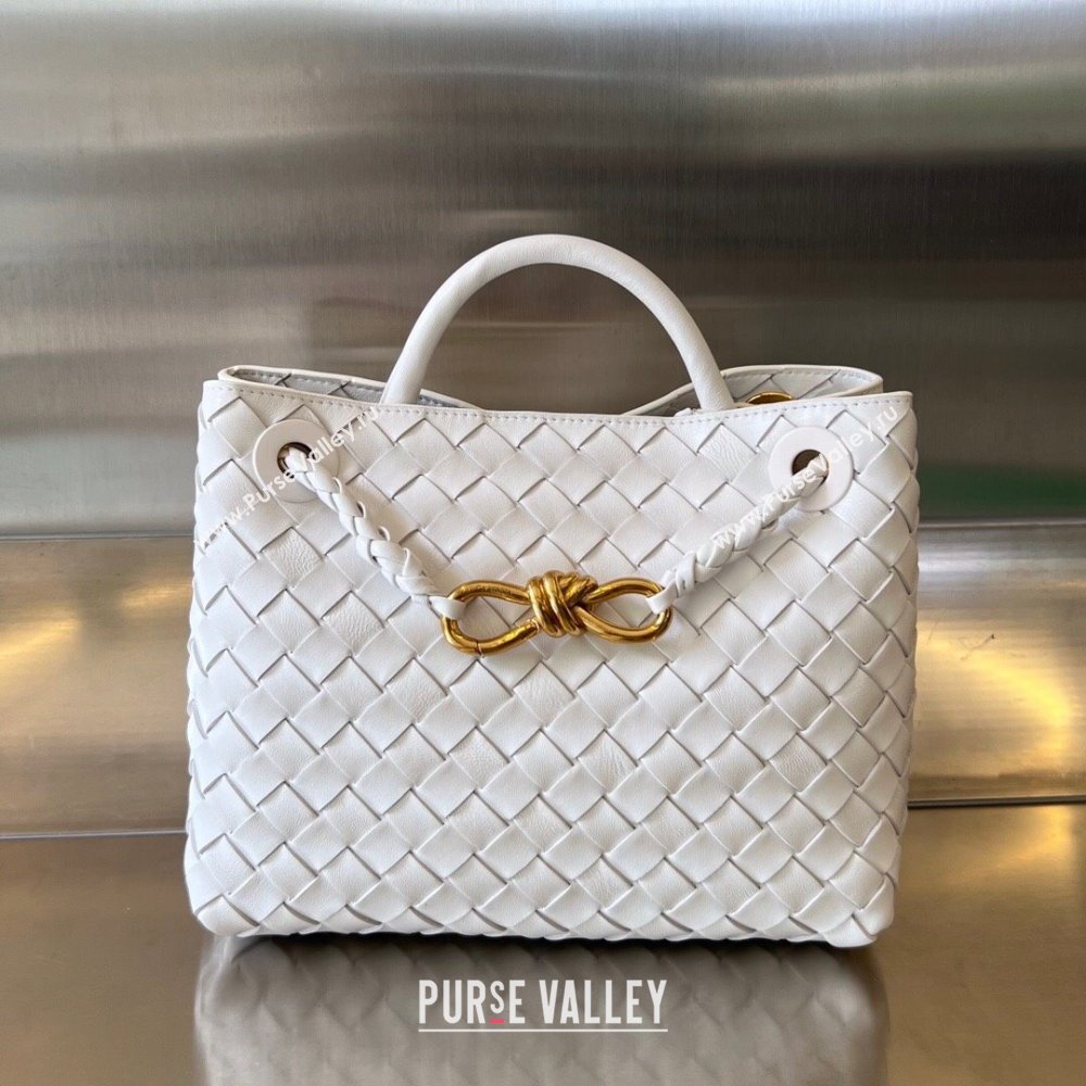 Bottega Veneta Small Andiamo Top Handle Bag in Intrecciato Leather 743568 White/Gold 2025 0731 (WT-250731063)