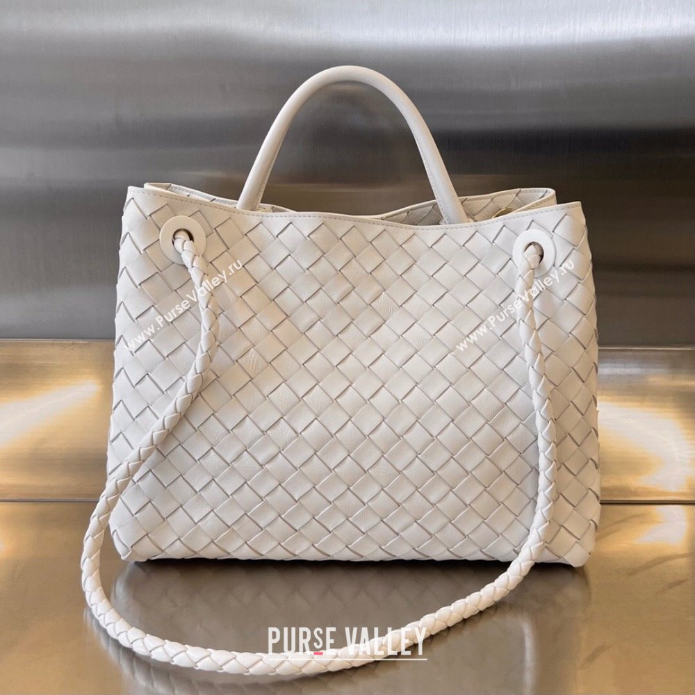 Bottega Veneta Small Andiamo Top Handle Bag in Intrecciato Leather 743568 White/Gold 2025 0731 (WT-250731063)