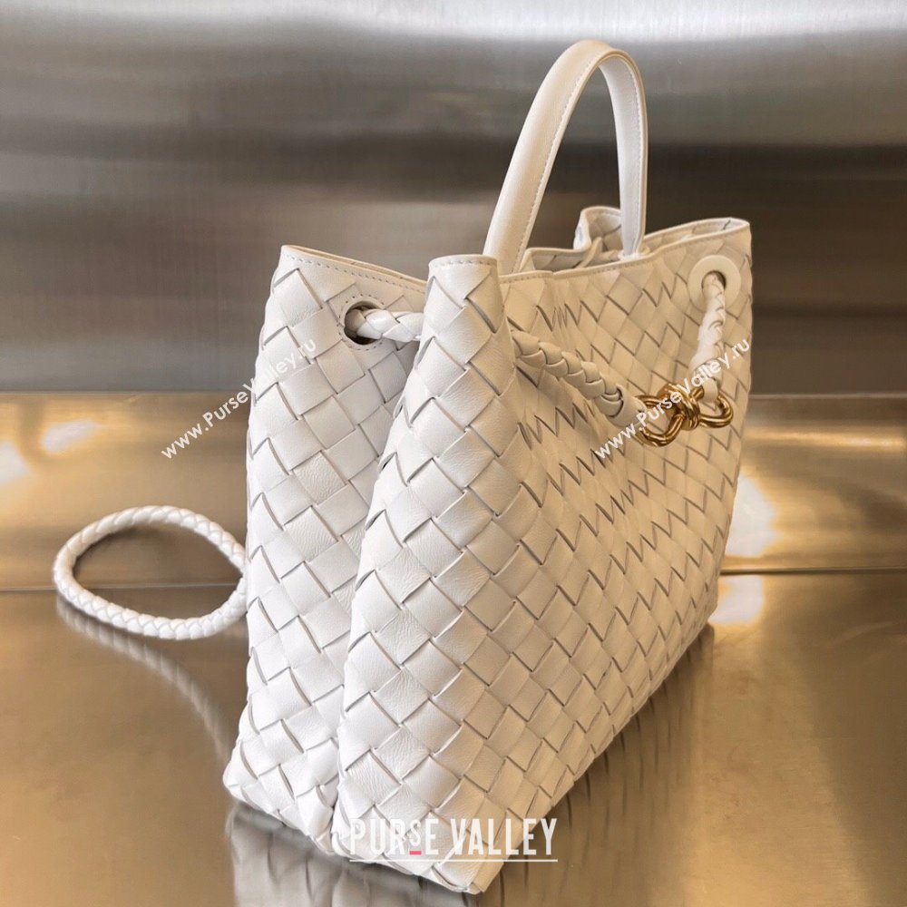 Bottega Veneta Small Andiamo Top Handle Bag in Intrecciato Leather 743568 White/Gold 2025 0731 (WT-250731063)