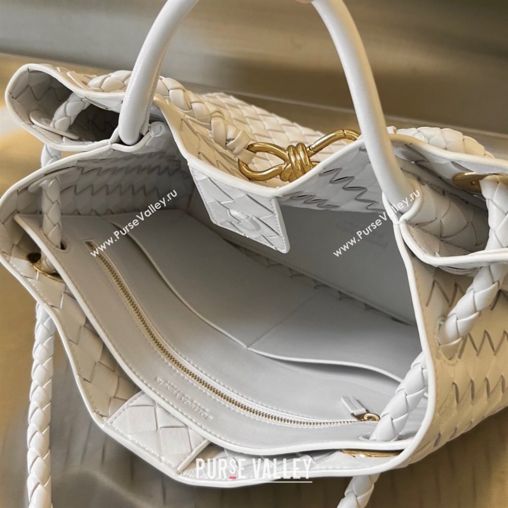 Bottega Veneta Small Andiamo Top Handle Bag in Intrecciato Leather 743568 White/Gold 2025 0731 (WT-250731063)