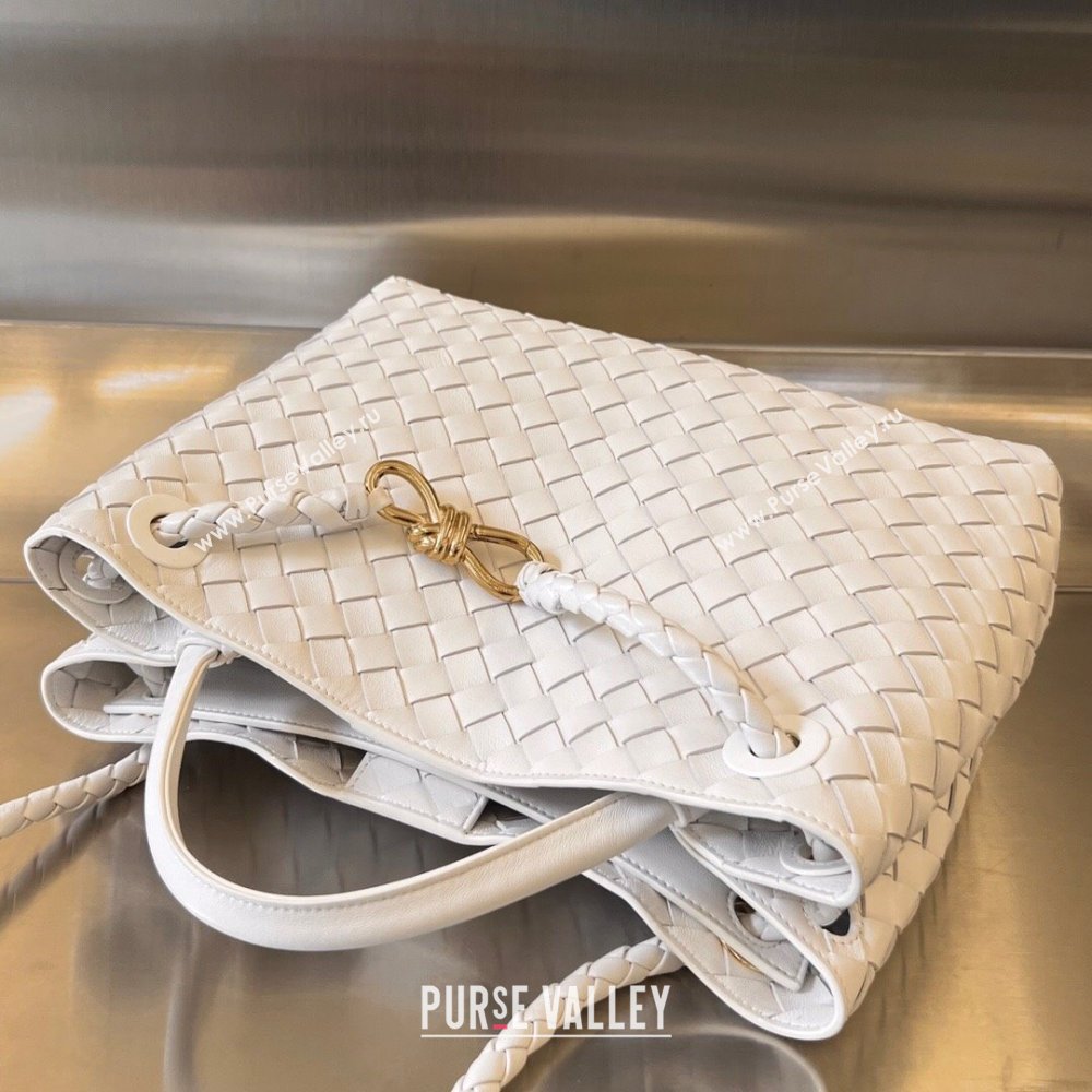 Bottega Veneta Small Andiamo Top Handle Bag in Intrecciato Leather 743568 White/Gold 2025 0731 (WT-250731063)
