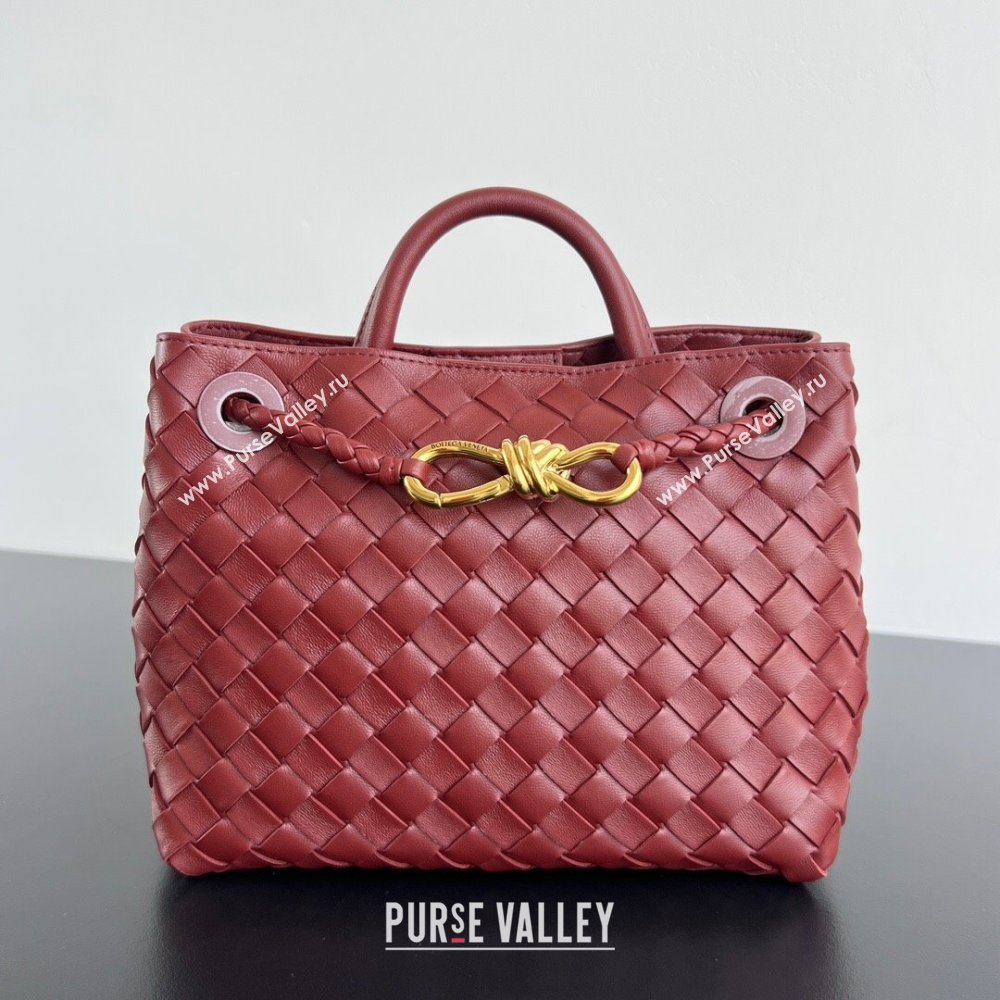 Bottega Veneta Small Andiamo Top Handle Bag in Intrecciato Leather 743568 Sapele Red 2025 0731 (WT-250731040)
