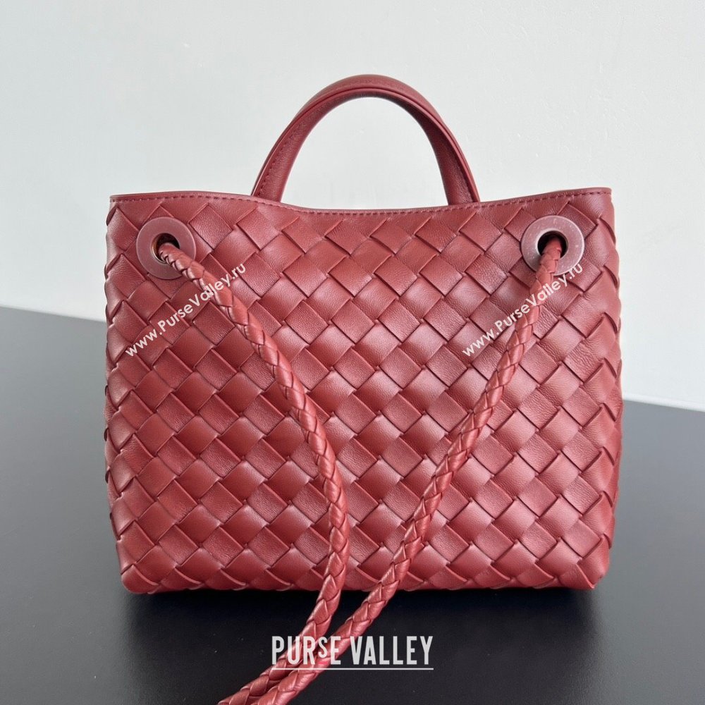 Bottega Veneta Small Andiamo Top Handle Bag in Intrecciato Leather 743568 Sapele Red 2025 0731 (WT-250731040)