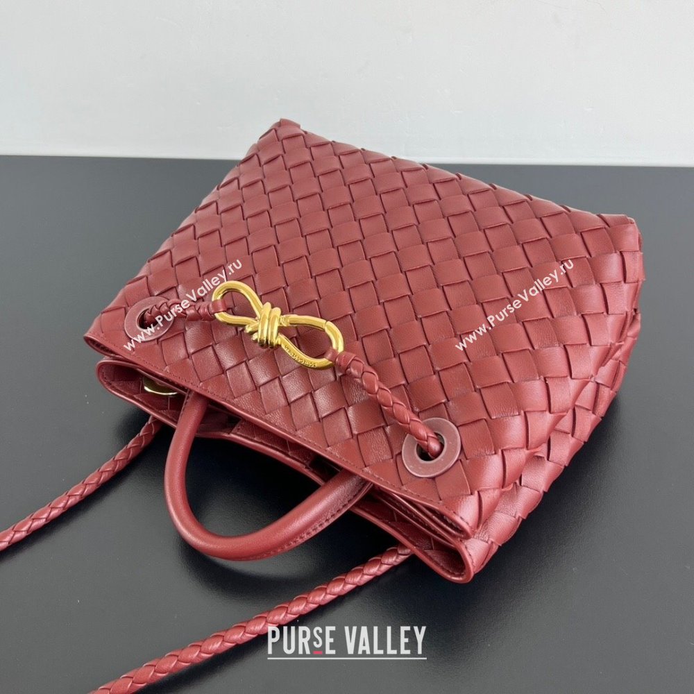 Bottega Veneta Small Andiamo Top Handle Bag in Intrecciato Leather 743568 Sapele Red 2025 0731 (WT-250731040)