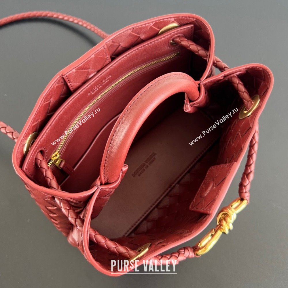 Bottega Veneta Small Andiamo Top Handle Bag in Intrecciato Leather 743568 Sapele Red 2025 0731 (WT-250731040)