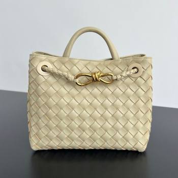 Bottega Veneta Small Andiamo Top Handle Bag in Intrecciato Leather 743568 Light Cream Yellow 2025 0731 (WT-250731042)