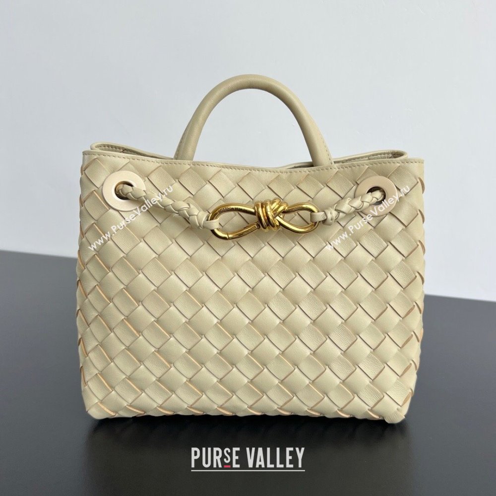 Bottega Veneta Small Andiamo Top Handle Bag in Intrecciato Leather 743568 Light Cream Yellow 2025 0731 (WT-250731042)