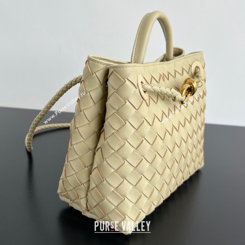 Bottega Veneta Small Andiamo Top Handle Bag in Intrecciato Leather 743568 Light Cream Yellow 2025 0731 (WT-250731042)