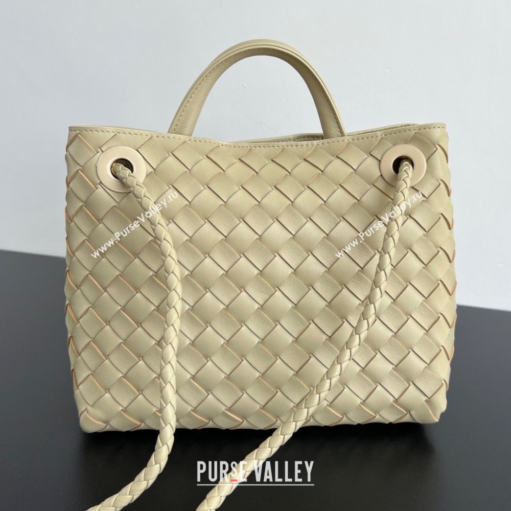 Bottega Veneta Small Andiamo Top Handle Bag in Intrecciato Leather 743568 Light Cream Yellow 2025 0731 (WT-250731042)