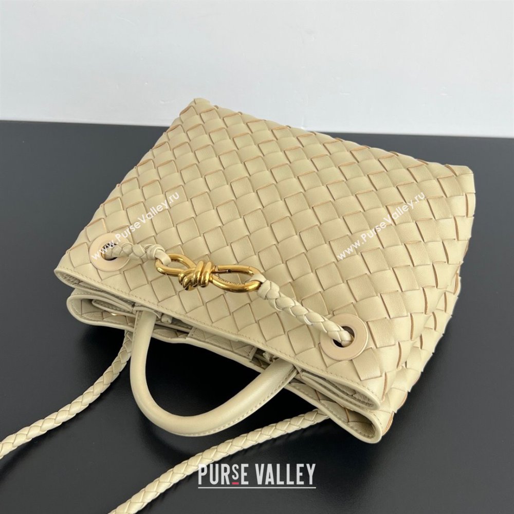 Bottega Veneta Small Andiamo Top Handle Bag in Intrecciato Leather 743568 Light Cream Yellow 2025 0731 (WT-250731042)