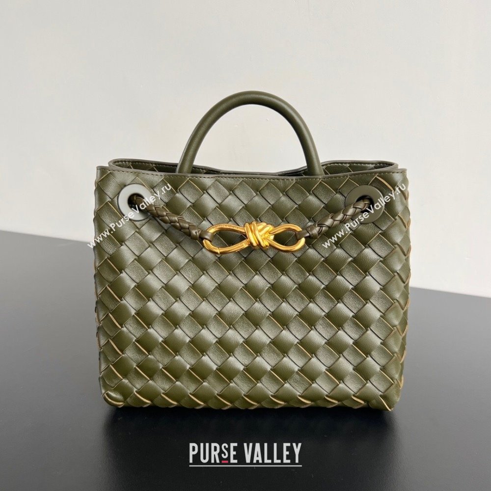 Bottega Veneta Small Andiamo Top Handle Bag in Intrecciato Leather 743568 Dark Mustard Green 2025 0731 (WT-250731044)