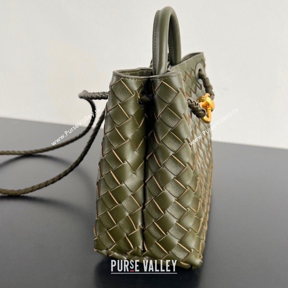 Bottega Veneta Small Andiamo Top Handle Bag in Intrecciato Leather 743568 Dark Mustard Green 2025 0731 (WT-250731044)