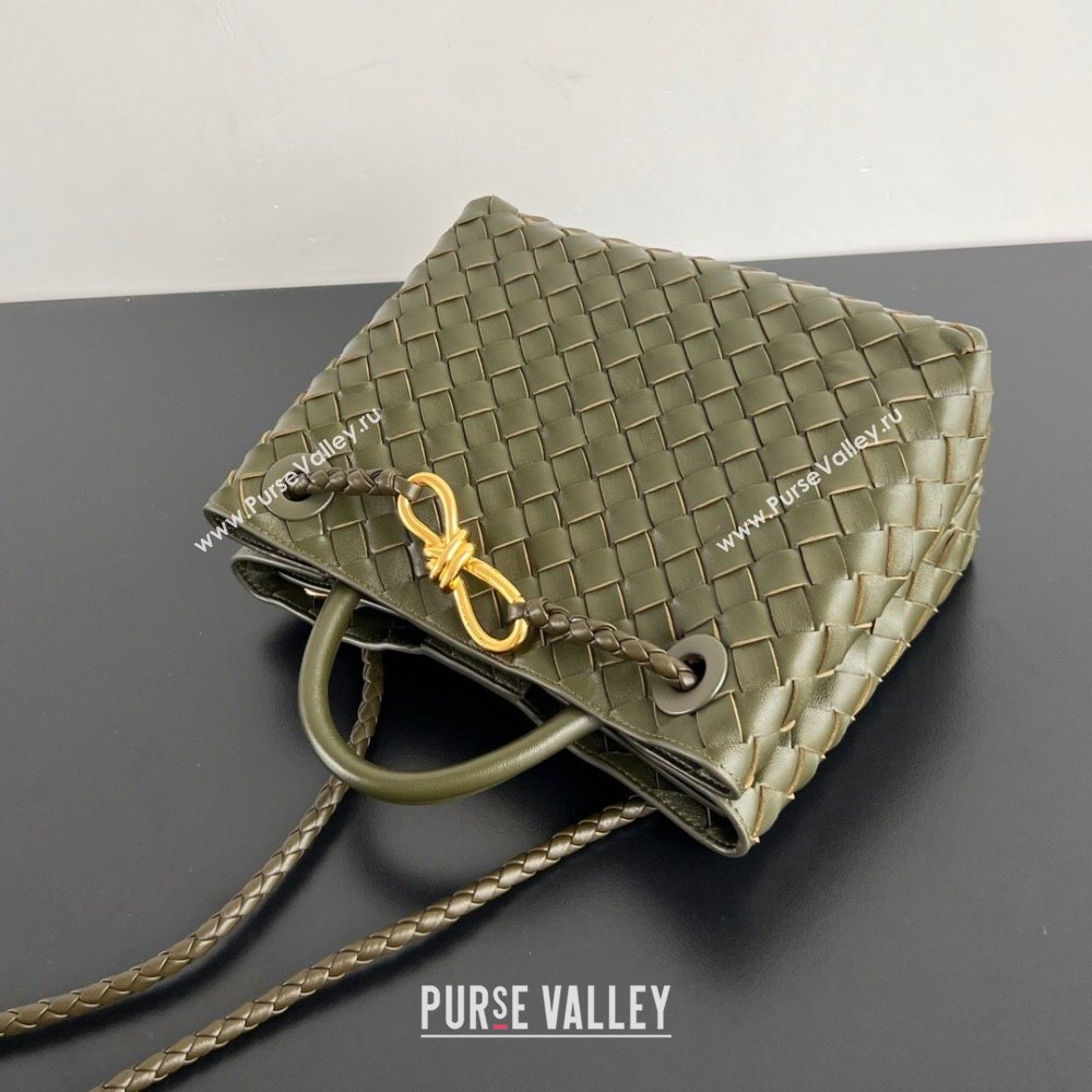 Bottega Veneta Small Andiamo Top Handle Bag in Intrecciato Leather 743568 Dark Mustard Green 2025 0731 (WT-250731044)