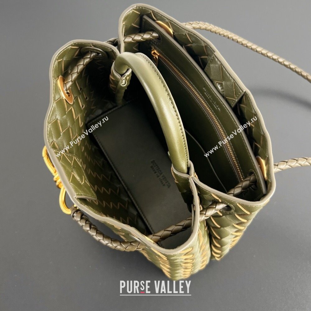 Bottega Veneta Small Andiamo Top Handle Bag in Intrecciato Leather 743568 Dark Mustard Green 2025 0731 (WT-250731044)