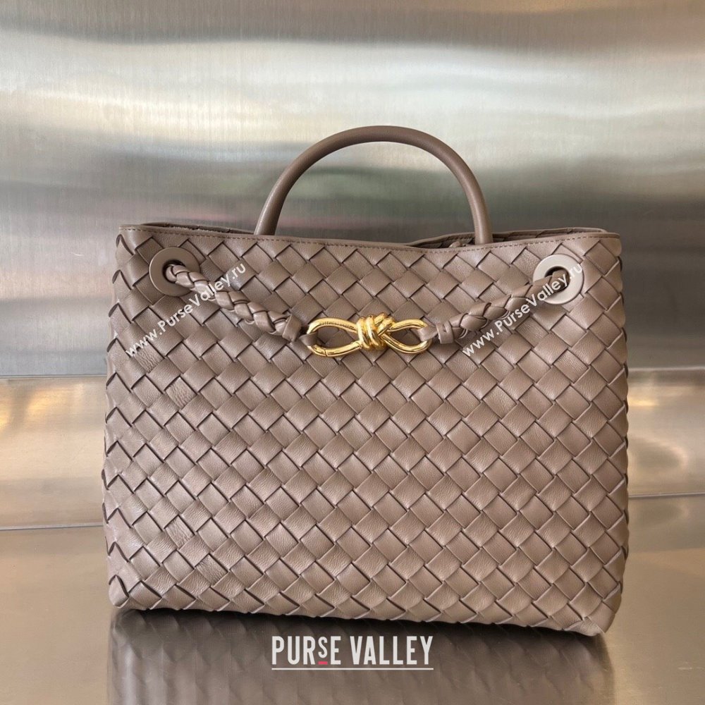 Bottega Veneta Medium Andiamo Top Handle Bag in Intrecciato Leather 743572 Taupe Grey 2025 0731 (WT-250731017)