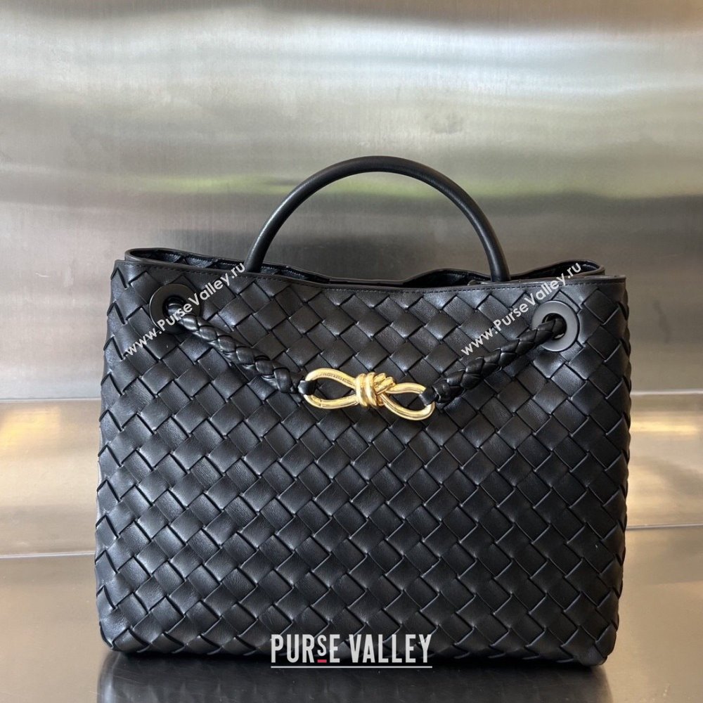 Bottega Veneta Medium Andiamo Top Handle Bag in Intrecciato Leather 743572 Black/Gold 2025 0731 (WT-250731018)