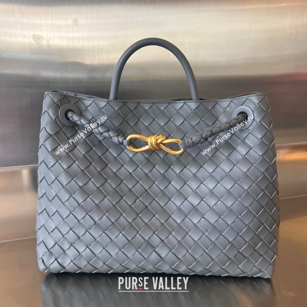Bottega Veneta Medium Andiamo Top Handle Bag in Intrecciato Leather 743572 Thounder Grey 2025 0731 (WT-250731020)