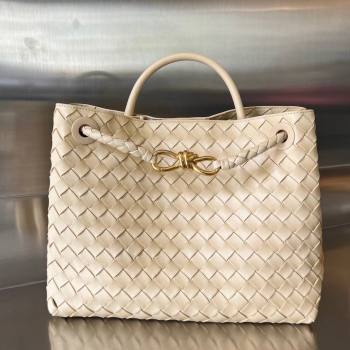 Bottega Veneta Medium Andiamo Top Handle Bag in Intrecciato Leather 743572 Oat Yellow2025 0731 (WT-250731021)