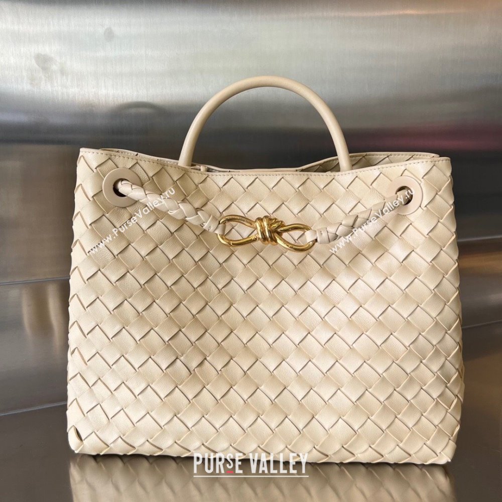 Bottega Veneta Medium Andiamo Top Handle Bag in Intrecciato Leather 743572 Oat Yellow2025 0731 (WT-250731021)