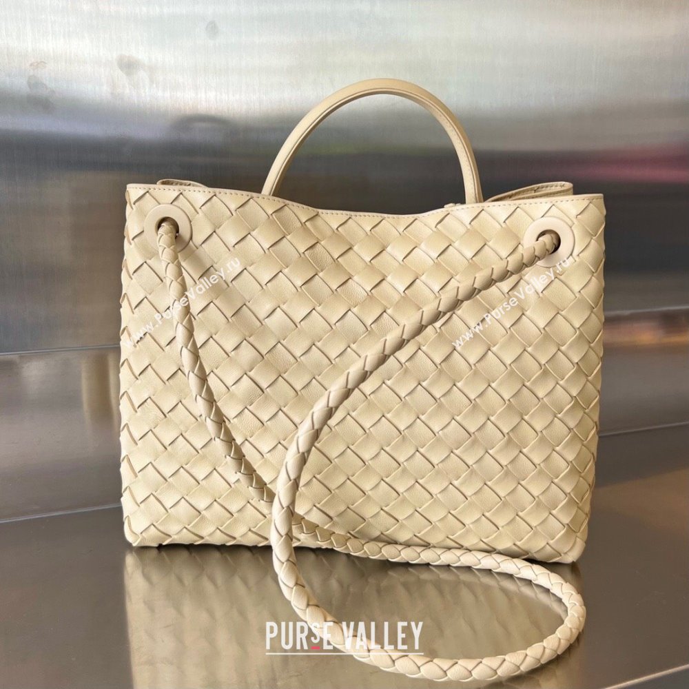 Bottega Veneta Medium Andiamo Top Handle Bag in Intrecciato Leather 743572 Oat Yellow2025 0731 (WT-250731021)