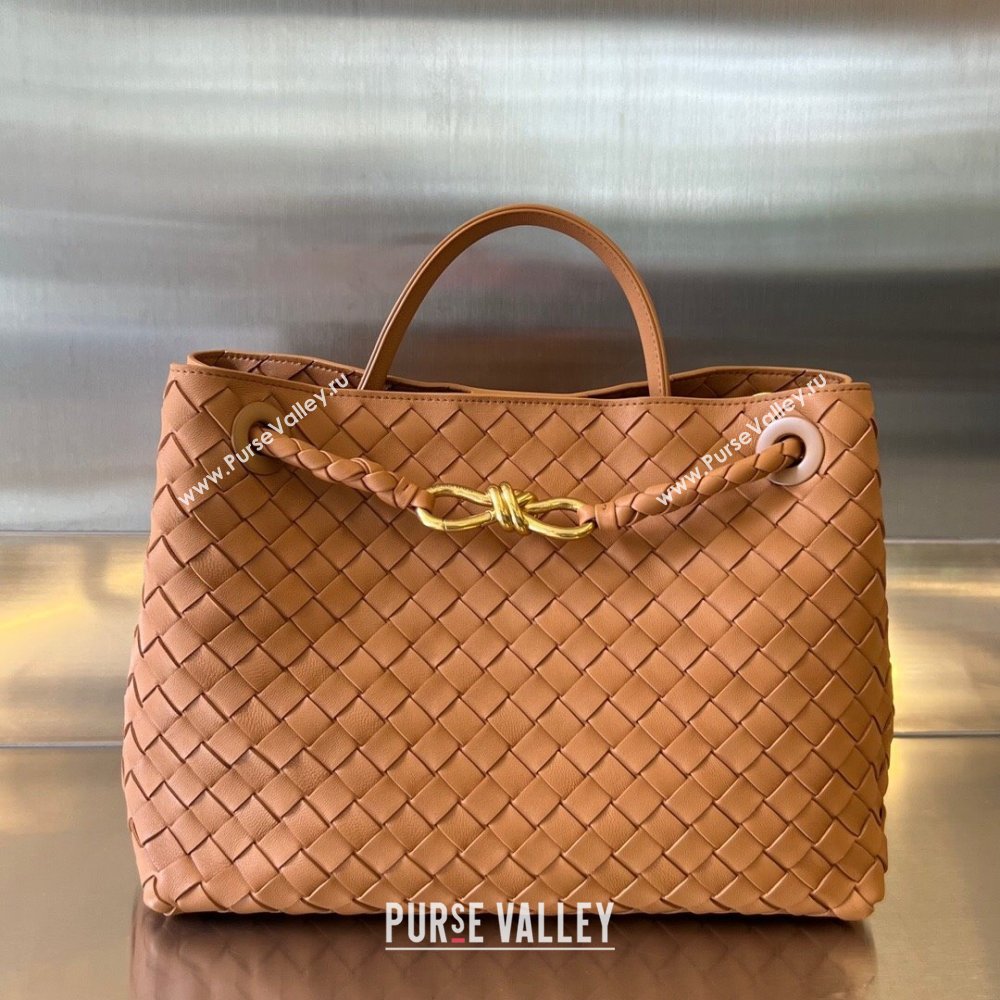 Bottega Veneta Medium Andiamo Top Handle Bag in Intrecciato Leather 743572 Light Brown 2025 0731 (WT-250731022)