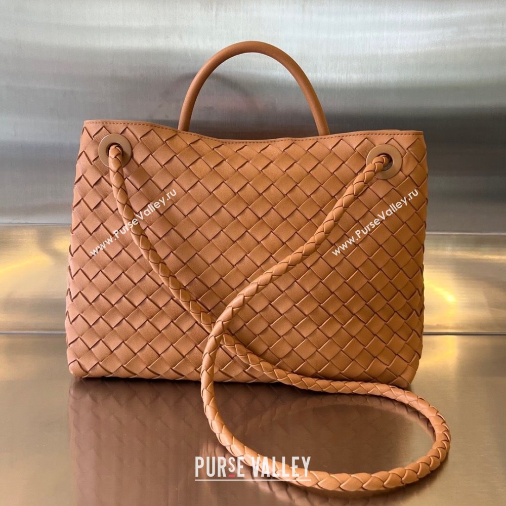 Bottega Veneta Medium Andiamo Top Handle Bag in Intrecciato Leather 743572 Light Brown 2025 0731 (WT-250731022)
