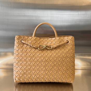 Bottega Veneta Medium Andiamo Top Handle Bag in Intrecciato Leather 743572 Almond Yellow 2025 0731 (WT-250731023)