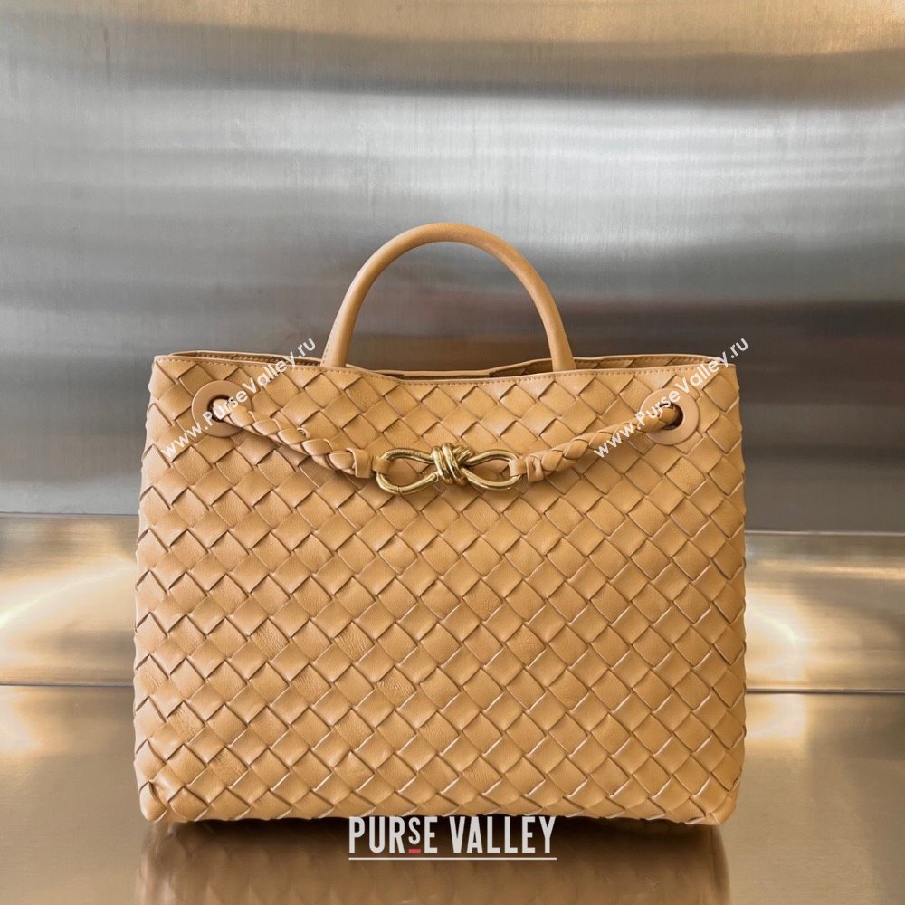 Bottega Veneta Medium Andiamo Top Handle Bag in Intrecciato Leather 743572 Almond Yellow 2025 0731 (WT-250731023)