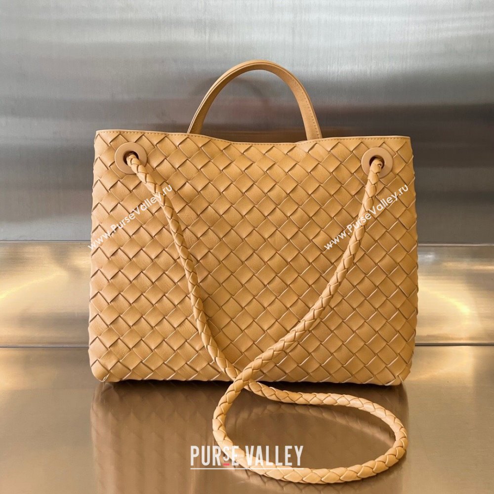 Bottega Veneta Medium Andiamo Top Handle Bag in Intrecciato Leather 743572 Almond Yellow 2025 0731 (WT-250731023)