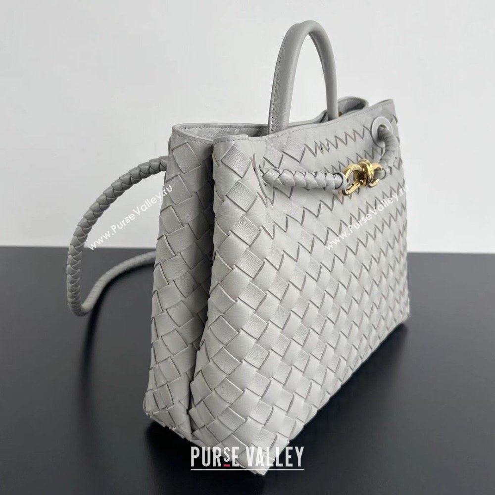 Bottega Veneta Medium Andiamo Top Handle Bag in Intrecciato Leather 743572 Sterling Grey 2025 0731 (WT-250731007)