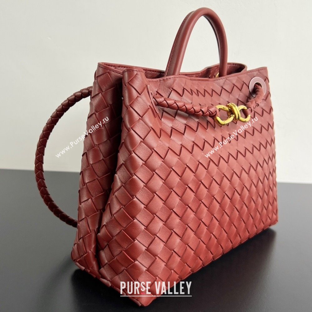 Bottega Veneta Medium Andiamo Top Handle Bag in Intrecciato Leather 743572 Sapele Red 2025 0731 (WT-250731005)