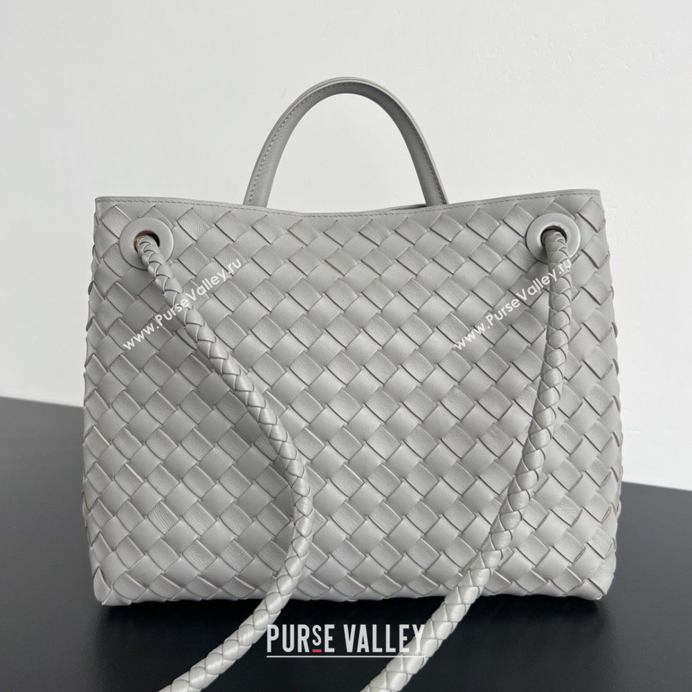 Bottega Veneta Medium Andiamo Top Handle Bag in Intrecciato Leather 743572 Sterling Grey 2025 0731 (WT-250731007)