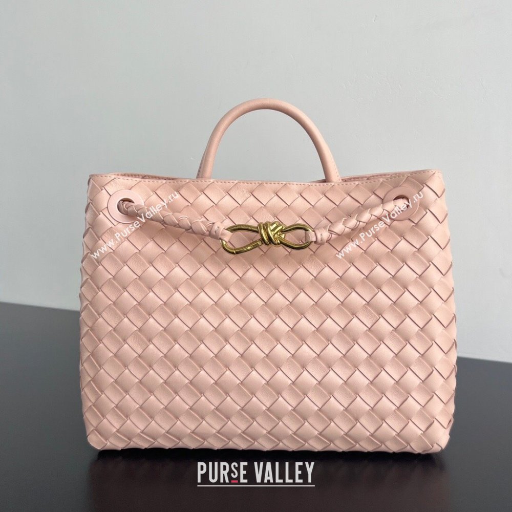 Bottega Veneta Medium Andiamo Top Handle Bag in Intrecciato Leather 743572 Cameo Pink 2025 0731 (WT-250731008)