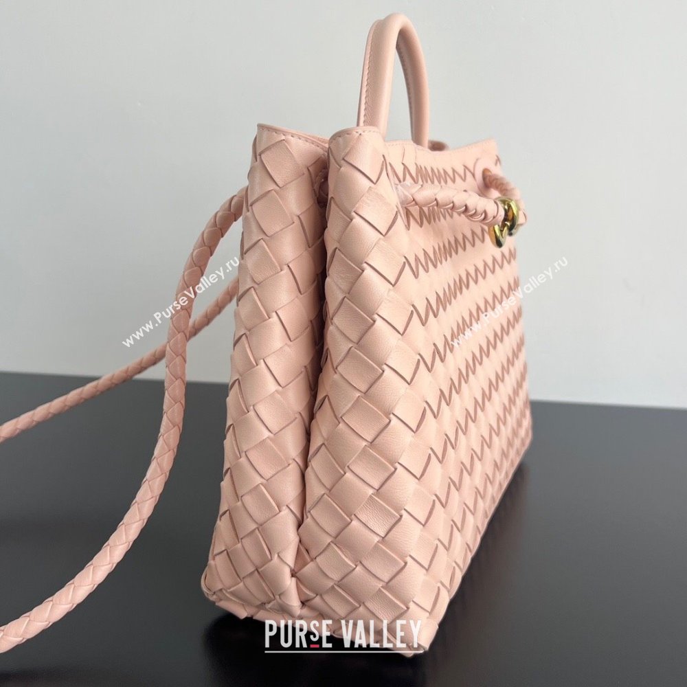 Bottega Veneta Medium Andiamo Top Handle Bag in Intrecciato Leather 743572 Cameo Pink 2025 0731 (WT-250731008)