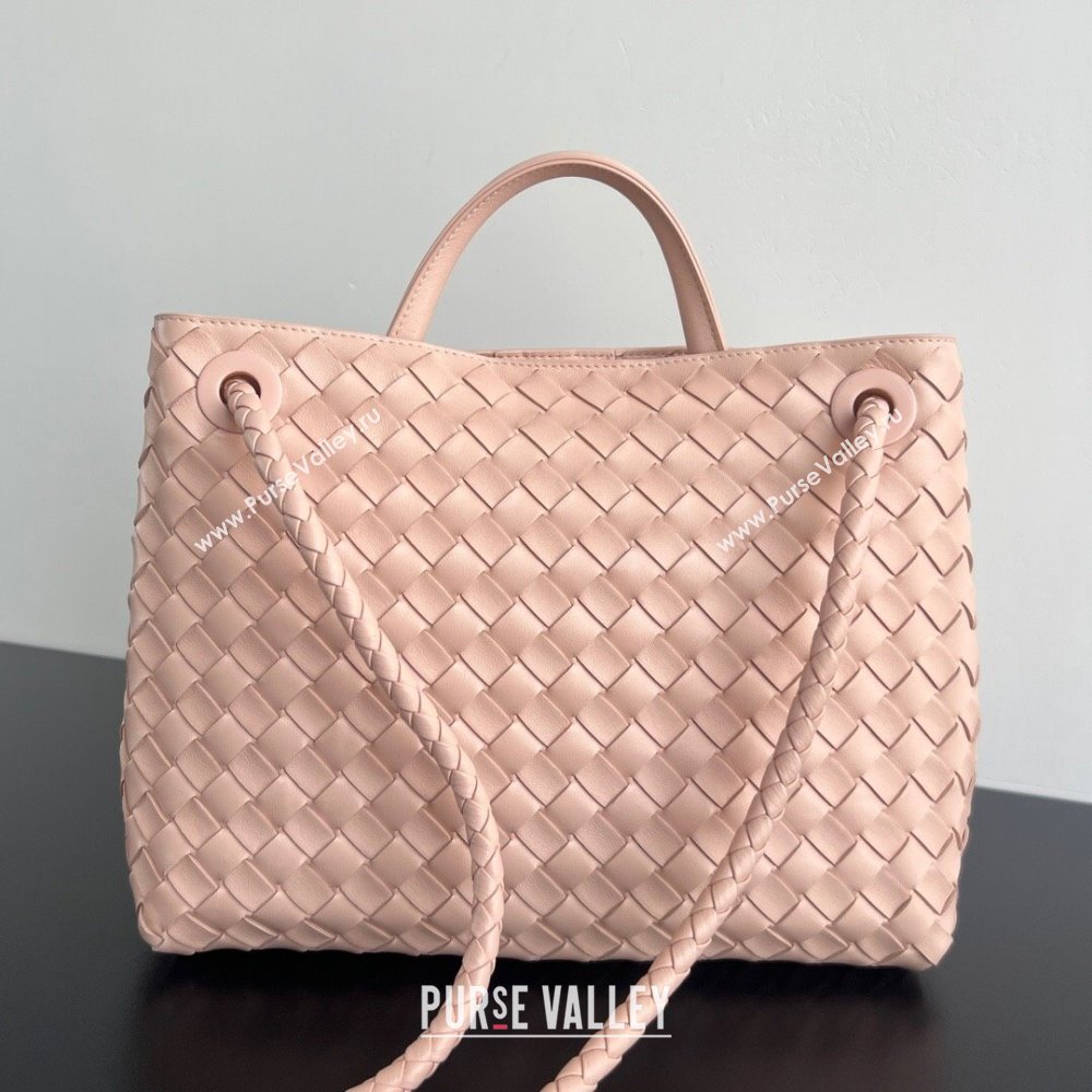 Bottega Veneta Medium Andiamo Top Handle Bag in Intrecciato Leather 743572 Cameo Pink 2025 0731 (WT-250731008)