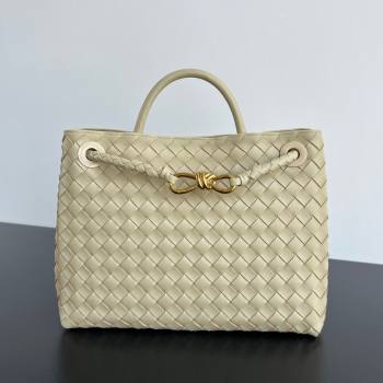 Bottega Veneta Medium Andiamo Top Handle Bag in Intrecciato Leather 743572 Light Cream Yellow 2025 0731 (WT-250731009)