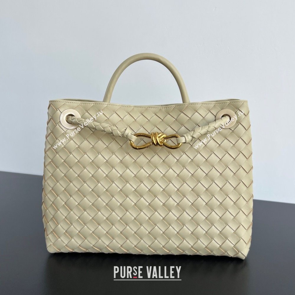 Bottega Veneta Medium Andiamo Top Handle Bag in Intrecciato Leather 743572 Light Cream Yellow 2025 0731 (WT-250731009)