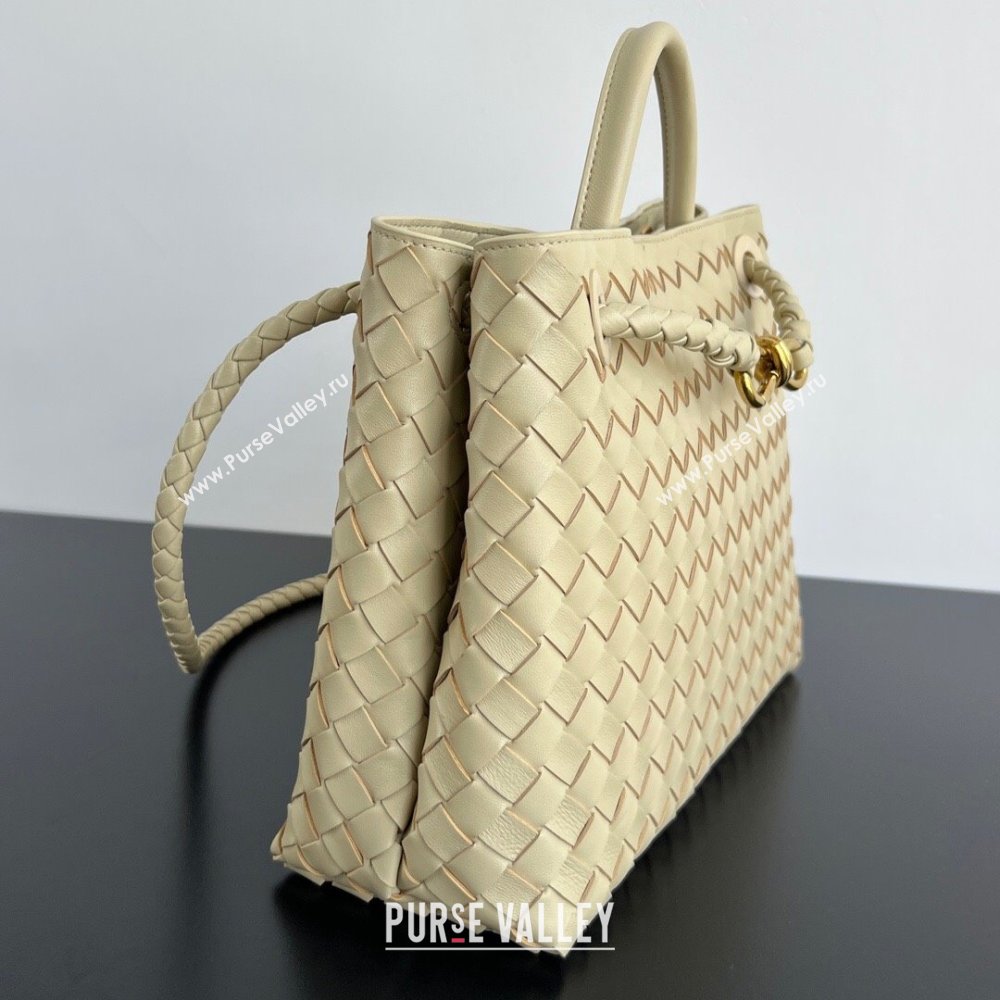 Bottega Veneta Medium Andiamo Top Handle Bag in Intrecciato Leather 743572 Light Cream Yellow 2025 0731 (WT-250731009)