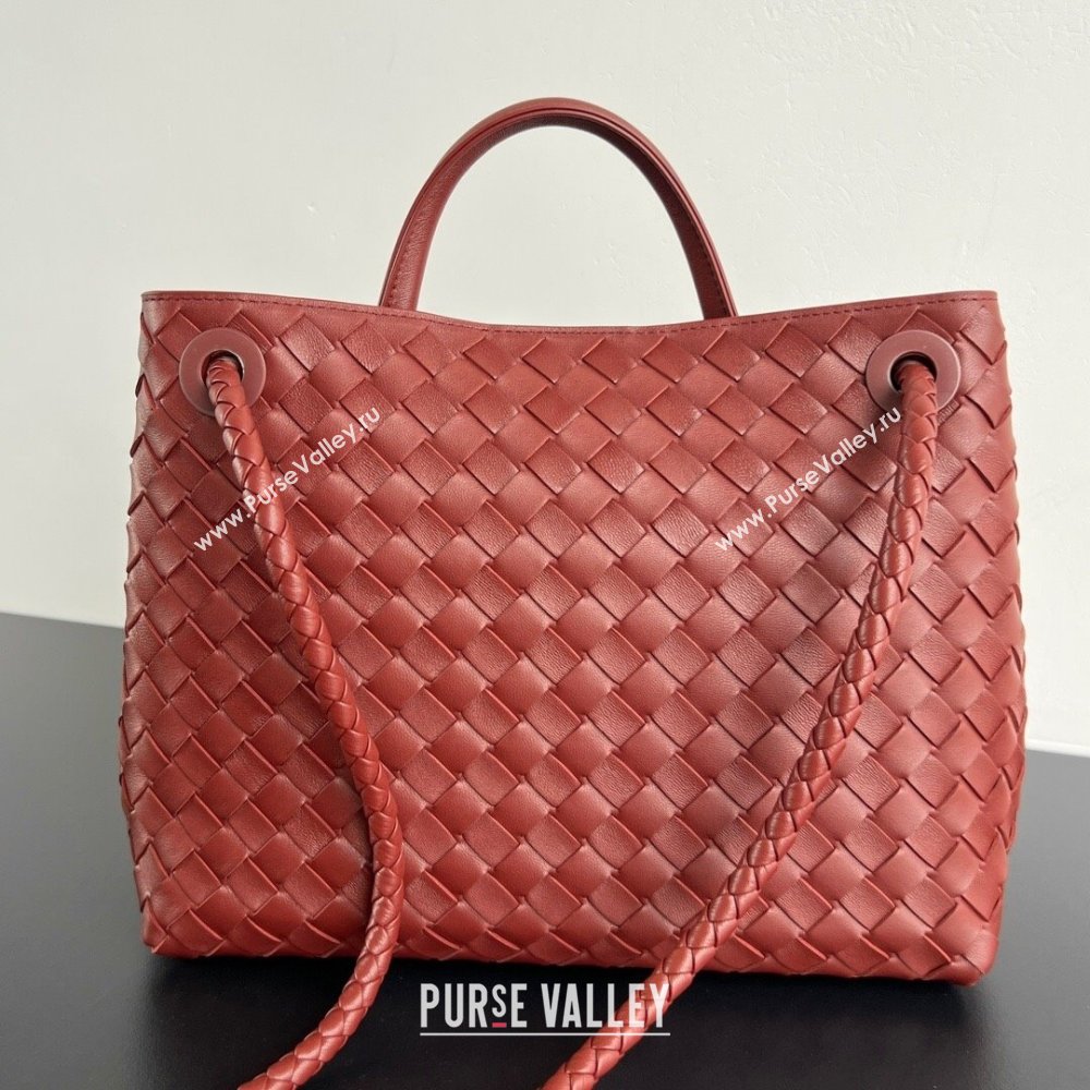 Bottega Veneta Medium Andiamo Top Handle Bag in Intrecciato Leather 743572 Sapele Red 2025 0731 (WT-250731005)