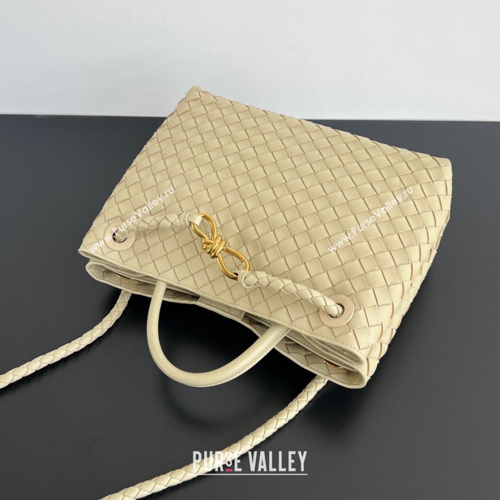 Bottega Veneta Medium Andiamo Top Handle Bag in Intrecciato Leather 743572 Light Cream Yellow 2025 0731 (WT-250731009)