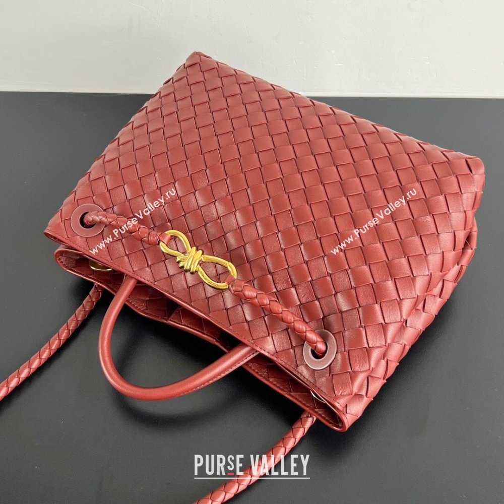 Bottega Veneta Medium Andiamo Top Handle Bag in Intrecciato Leather 743572 Sapele Red 2025 0731 (WT-250731005)
