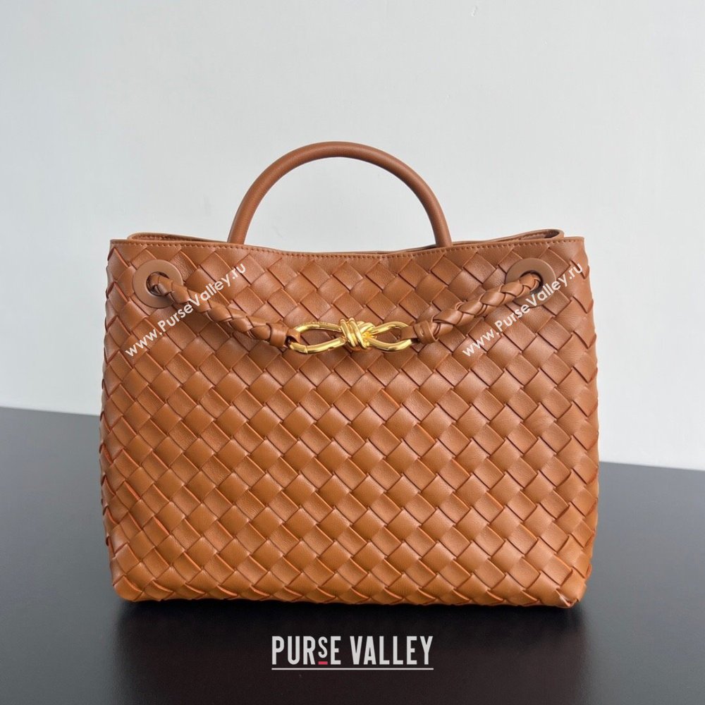 Bottega Veneta Medium Andiamo Top Handle Bag in Intrecciato Leather 743572 Chestnut Brown 2025 0731 (WT-250731011)